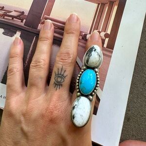 White Howlite and Turquoise Sterling Silver Boho Statement Ring